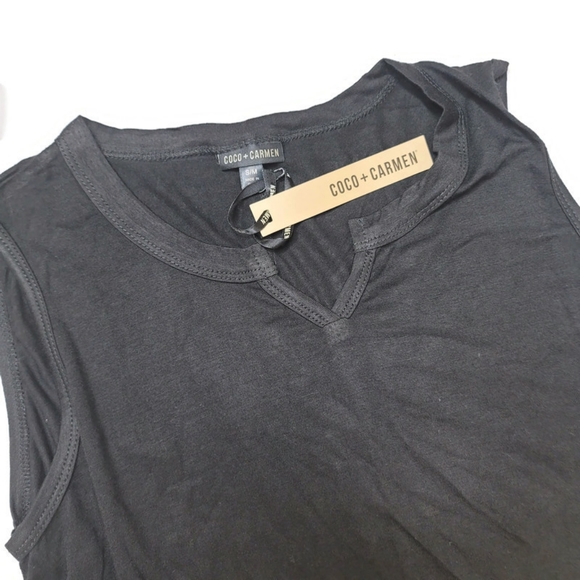 Coco + Carmen NWT tasia split neck dress black S/M - Picture 4 of 7